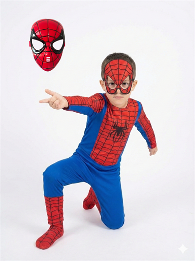 Spiderman Kostümü Örümcek Adam Kostüm 2 Maskeli