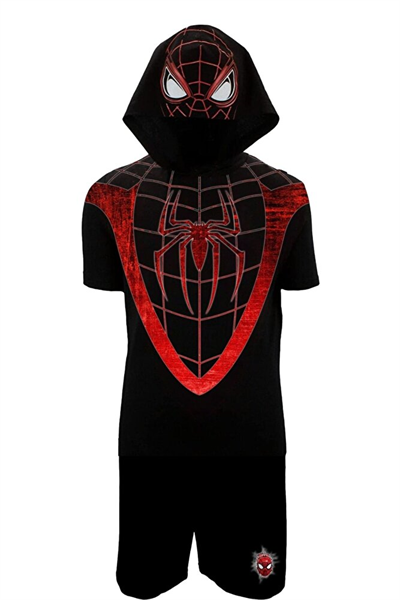 Spiderman Örümcek Adam Kostüm Kısa Kollu Tshirt Kapşonlu Ve Şortlu Takım Kostüm
