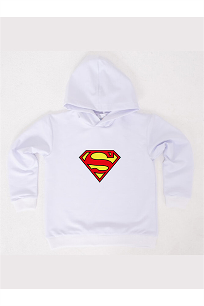 Superman baskılı kapüşonlu pamuklu kumaş çocuk sweatshirt