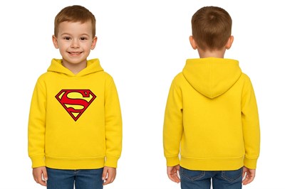 Superman baskılı kapüşonlu pamuklu kumaş çocuk sweatshirt