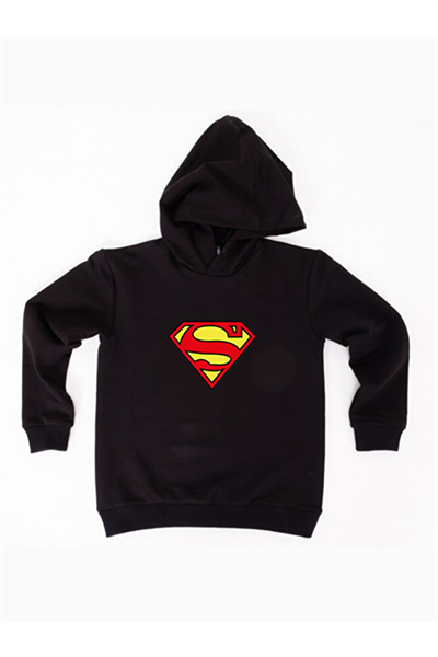 Superman baskılı kapüşonlu pamuklu kumaş çocuk sweatshirt