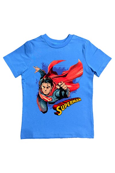 Superman baskılı pamuklu penye kumaş yazlık çocuk tişört