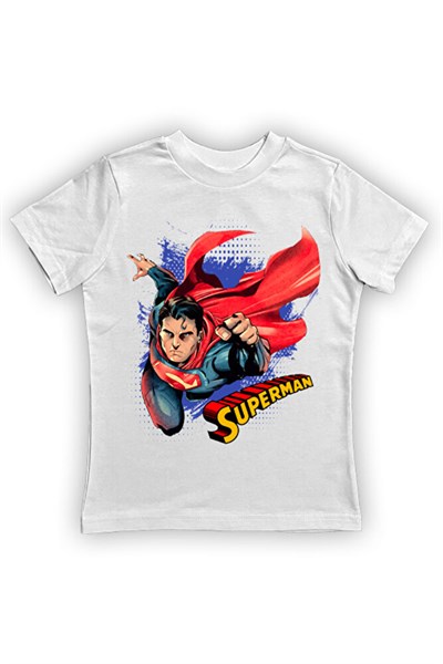 Superman baskılı pamuklu penye kumaş yazlık çocuk tişört