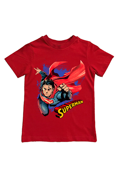 Superman baskılı pamuklu penye kumaş yazlık çocuk tişört