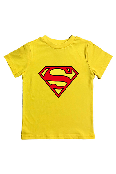 Superman baskılı pamuklu penye kumaş yazlık çocuk tişört