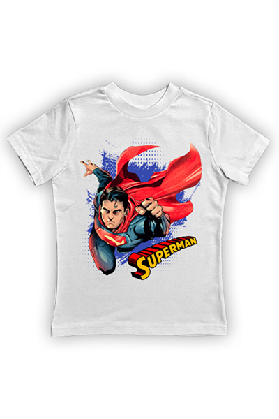 Superman baskılı pamuklu penye kumaş yazlık çocuk tişört