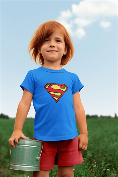 Superman baskılı pamuklu penye kumaş yazlık çocuk tişört