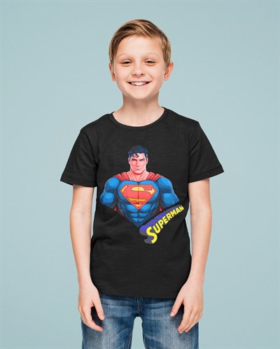 Superman baskılı pamuklu penye kumaş yazlık çocuk tişört