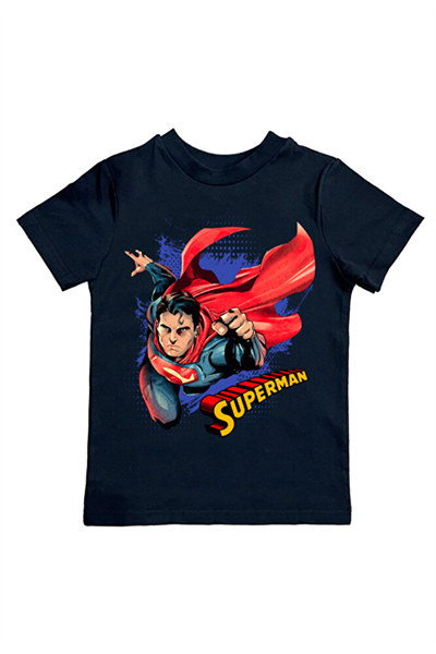 Superman baskılı pamuklu penye kumaş yazlık çocuk tişört