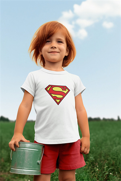 Superman baskılı pamuklu penye kumaş yazlık çocuk tişört