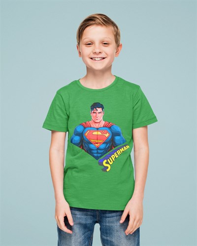 Superman baskılı pamuklu penye kumaş yazlık çocuk tişört
