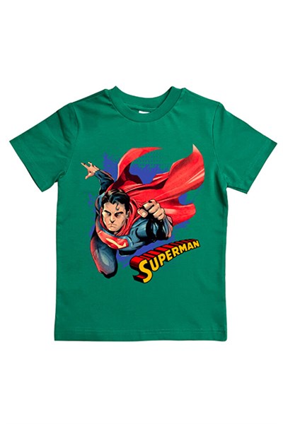 Superman baskılı pamuklu penye kumaş yazlık çocuk tişört