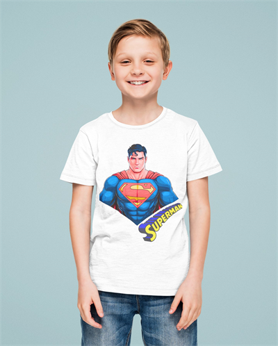 Superman baskılı pamuklu penye kumaş yazlık çocuk tişört