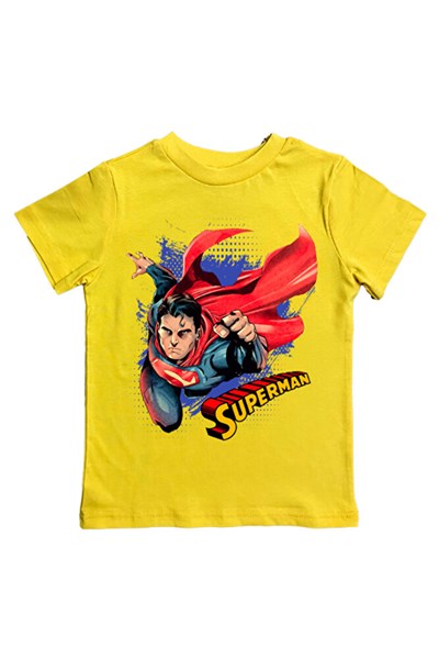 Superman baskılı pamuklu penye kumaş yazlık çocuk tişört