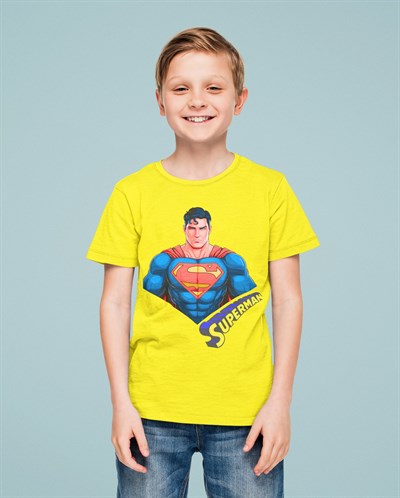 Superman baskılı pamuklu penye kumaş yazlık çocuk tişört