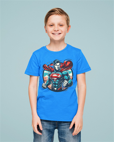 Superman baskılı pamuklu penye kumaş yazlık çocuk tişört