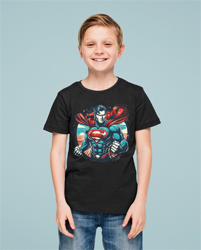 Superman baskılı pamuklu penye kumaş yazlık çocuk tişört