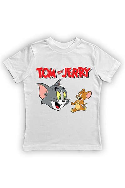 Tom & Jerry baskılı pamuklu penye kumaş yazlık çocuk tişört