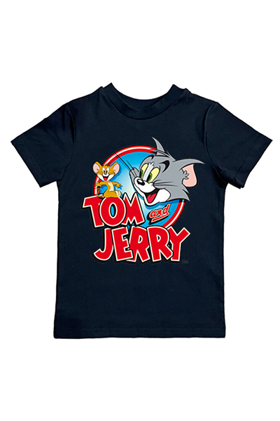 Tom & Jerry baskılı pamuklu penye kumaş yazlık çocuk tişört