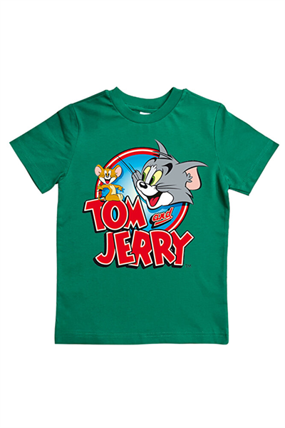 Tom & Jerry baskılı pamuklu penye kumaş yazlık çocuk tişört