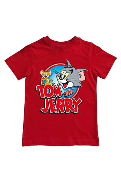 Tom & Jerry baskılı pamuklu penye kumaş yazlık çocuk tişört