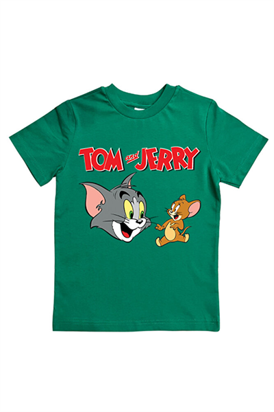 Tom & Jerry baskılı pamuklu penye kumaş yazlık çocuk tişört