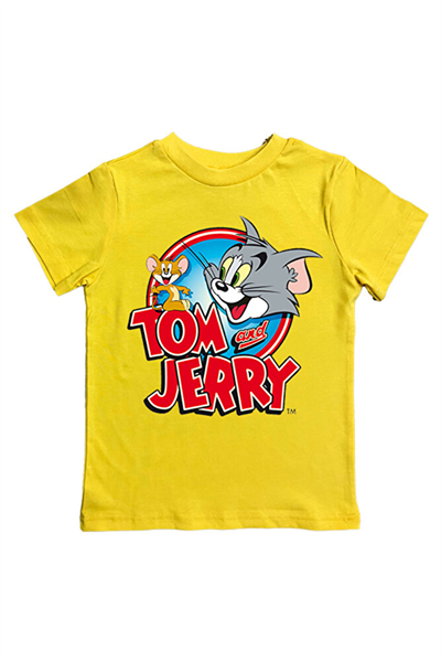 Tom & Jerry baskılı pamuklu penye kumaş yazlık çocuk tişört