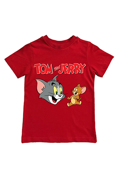 Tom & Jerry baskılı pamuklu penye kumaş yazlık çocuk tişört