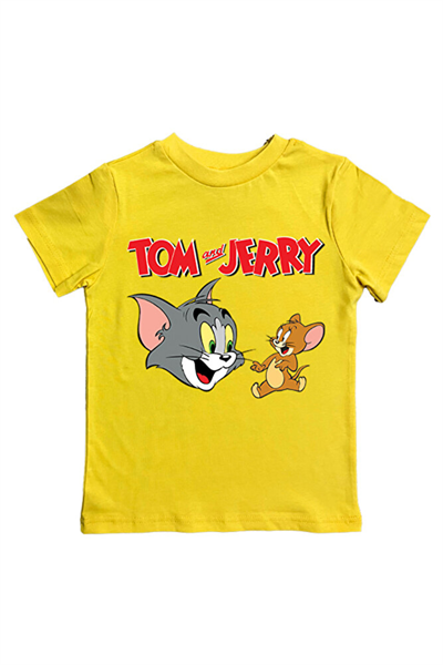 Tom & Jerry baskılı pamuklu penye kumaş yazlık çocuk tişört