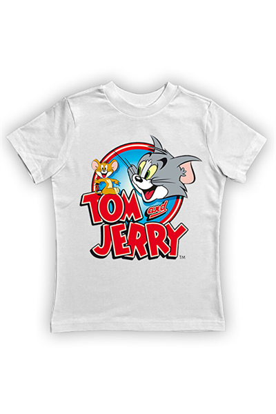 Tom & Jerry baskılı pamuklu penye kumaş yazlık çocuk tişört