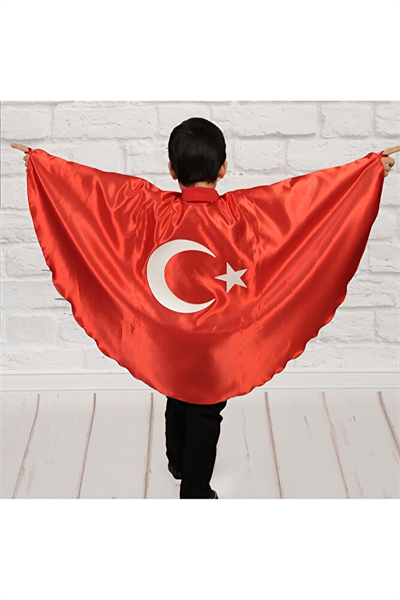 Türk Bayrağı Pelerin Gösteri Kostümü Kız-Erkek Ay Yıldız Bayraklı 23 nisan 2-6 yaş (M),7-12 yaş (L)