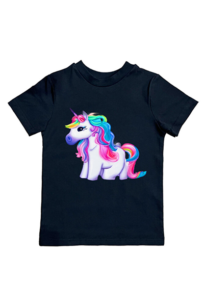 Unicorn baskılı pamuklu penye kumaş yazlık çocuk tişört