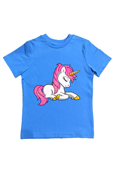 Unicorn baskılı pamuklu penye kumaş yazlık çocuk tişört