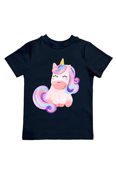 Unicorn baskılı pamuklu penye kumaş yazlık çocuk tişört