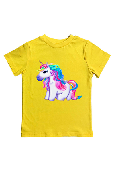 Unicorn baskılı pamuklu penye kumaş yazlık çocuk tişört