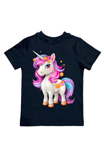 Unicorn baskılı pamuklu penye kumaş yazlık çocuk tişört