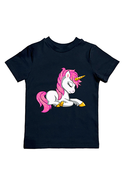 Unicorn baskılı pamuklu penye kumaş yazlık çocuk tişört