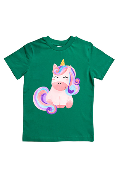Unicorn baskılı pamuklu penye kumaş yazlık çocuk tişört