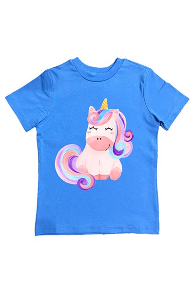 Unicorn baskılı pamuklu penye kumaş yazlık çocuk tişört