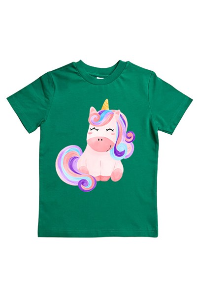 Unicorn baskılı pamuklu penye kumaş yazlık çocuk tişört