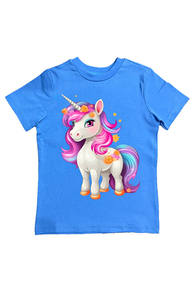 Unicorn baskılı pamuklu penye kumaş yazlık çocuk tişört