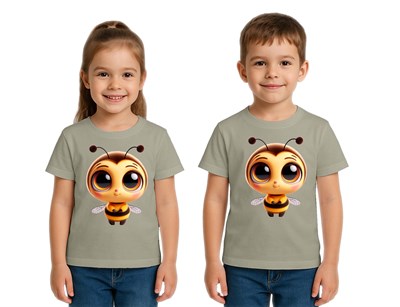 Unisex Arı Bee Baskılı Çocuk Tişört pamuklu penye kumaş