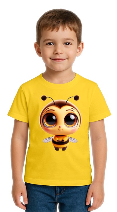 Unisex Arı Bee Baskılı Çocuk Tişört pamuklu penye kumaş