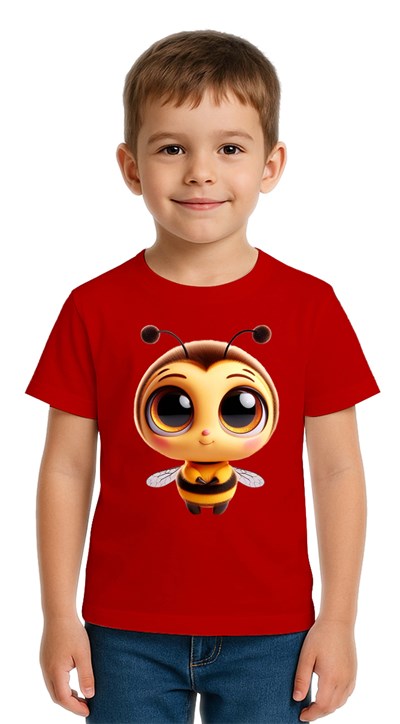 Unisex Arı Bee Baskılı Çocuk Tişört pamuklu penye kumaş