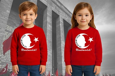 Unisex Ay Yıldızlı 19 Mayıs 29 Ekim 23 Nisan 10 Kasım Atatürk Çocuk 3 İplik Şardonlu Sweatshirt