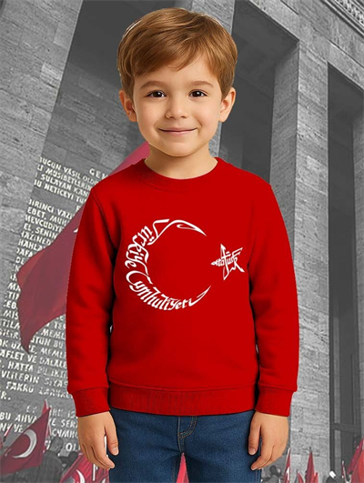 Unisex Ay Yıldızlı 19 Mayıs 29 Ekim 23 Nisan 10 Kasım Atatürk Çocuk 3 İplik Şardonlu Sweatshirt