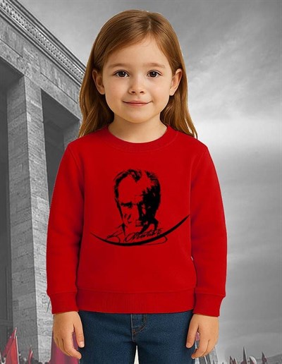 Unisex Ay Yıldızlı 19 Mayıs 29 Ekim 23 Nisan 10 Kasım Atatürk Çocuk 3 İplik Şardonlu Sweatshirt