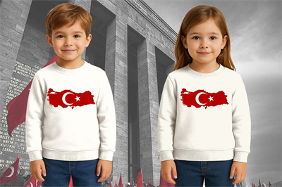 Unisex Ay Yıldızlı 19 Mayıs 29 Ekim 23 Nisan 10 Kasım Atatürk Çocuk 3 İplik Şardonlu Sweatshirt
