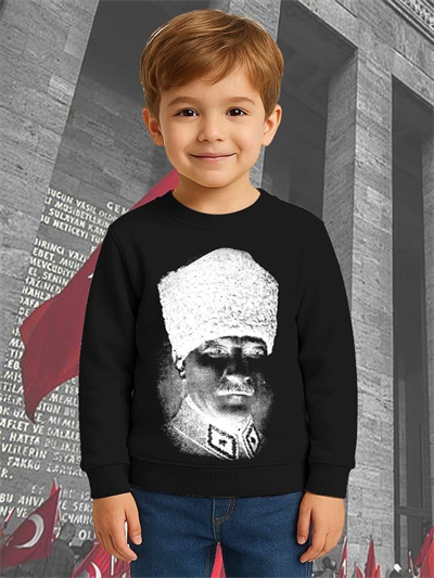 Unisex Ay Yıldızlı 19 Mayıs 29 Ekim 23 Nisan 10 Kasım Atatürk Çocuk 3 İplik Şardonlu Sweatshirt