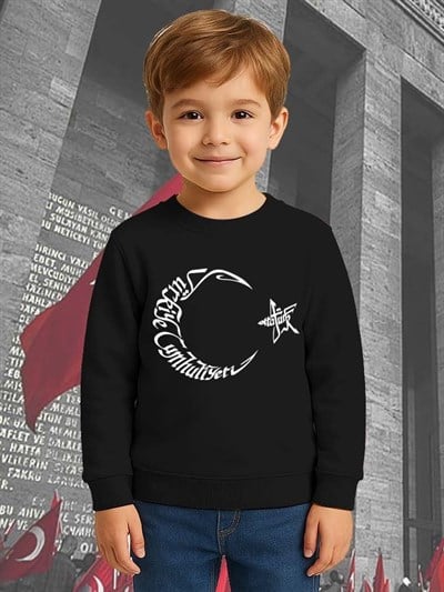 Unisex Ay Yıldızlı 19 Mayıs 29 Ekim 23 Nisan 10 Kasım Atatürk Çocuk 3 İplik Şardonlu Sweatshirt
